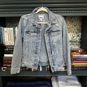 Old Navy Light Wash Distressed Denim Jean Jacket Women's Size M Cotton